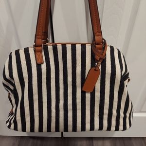 Sole Society Navy and white strip Tote